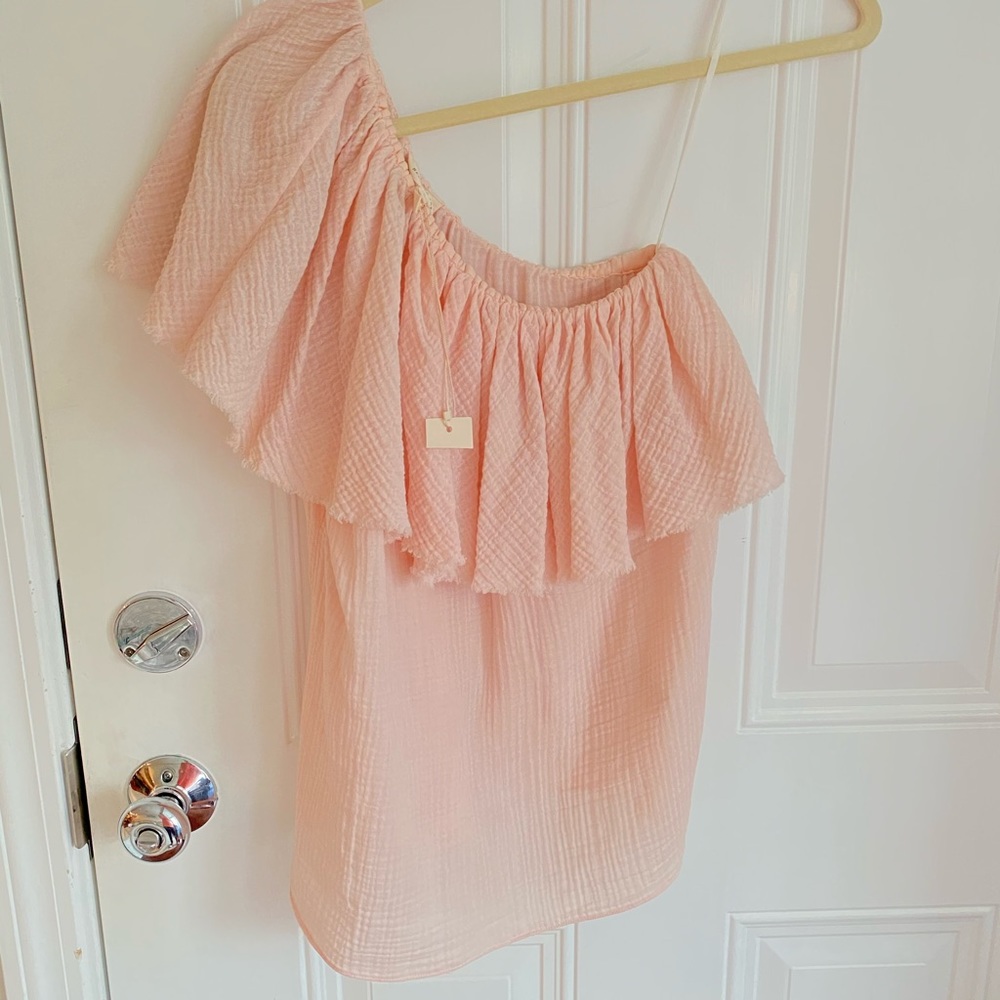 Rebecca Taylor One-Shoulder Pastel Pink Top